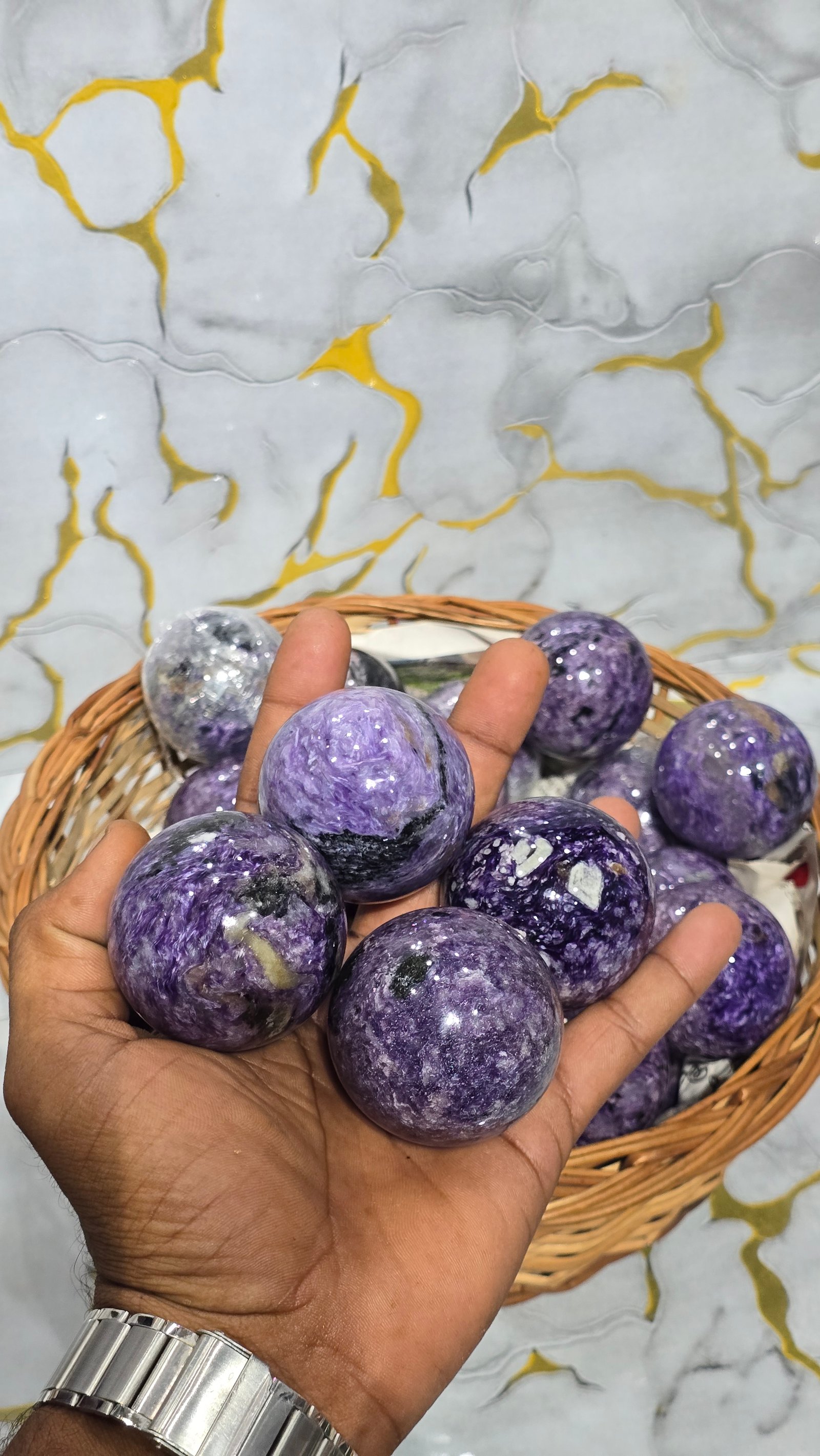 Natural Charoite Sphere – Polished Purple Gemstone Crystal Ball