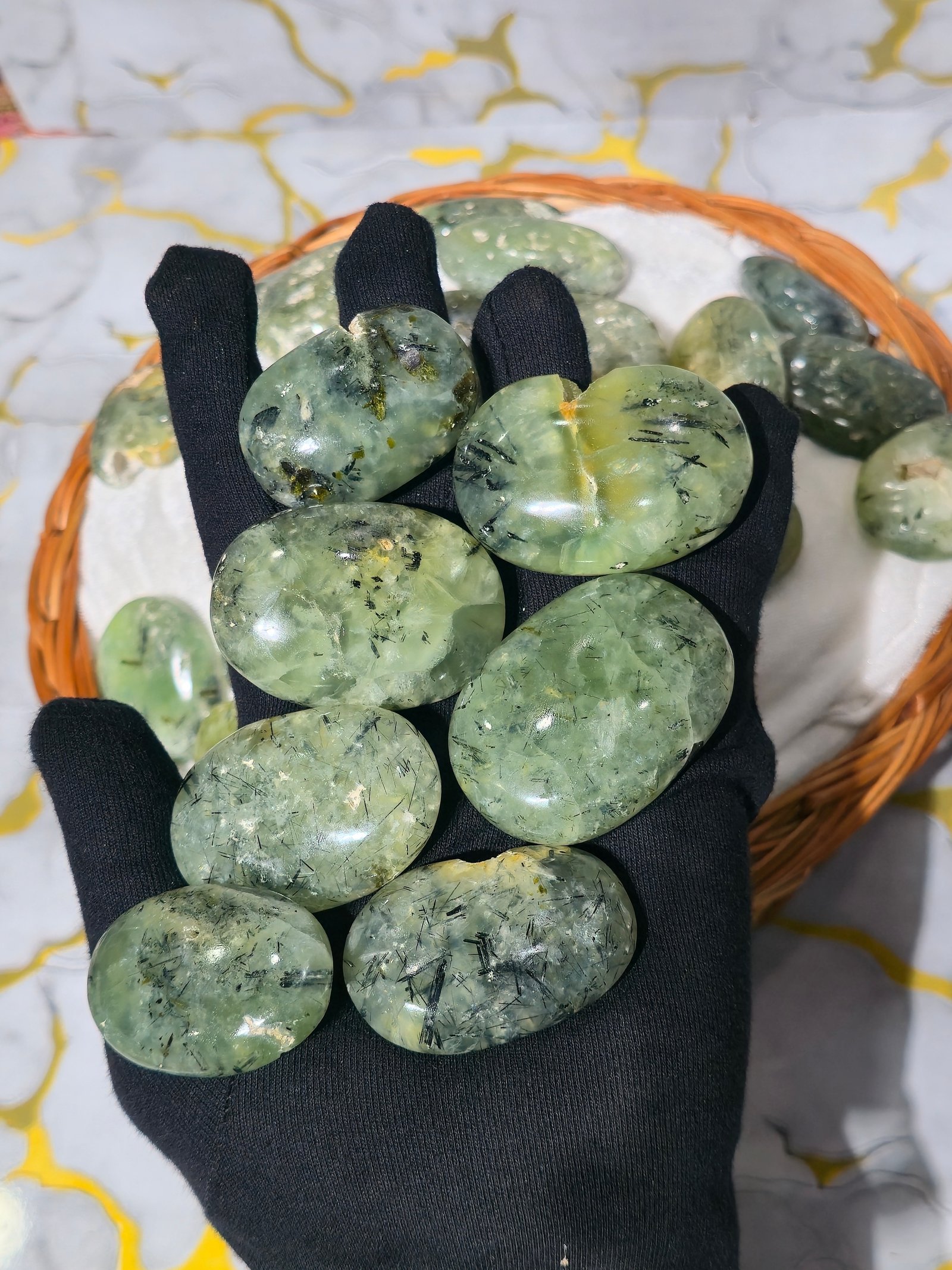 Natural Prehnite Palm Stone – Polished Green Gemstone