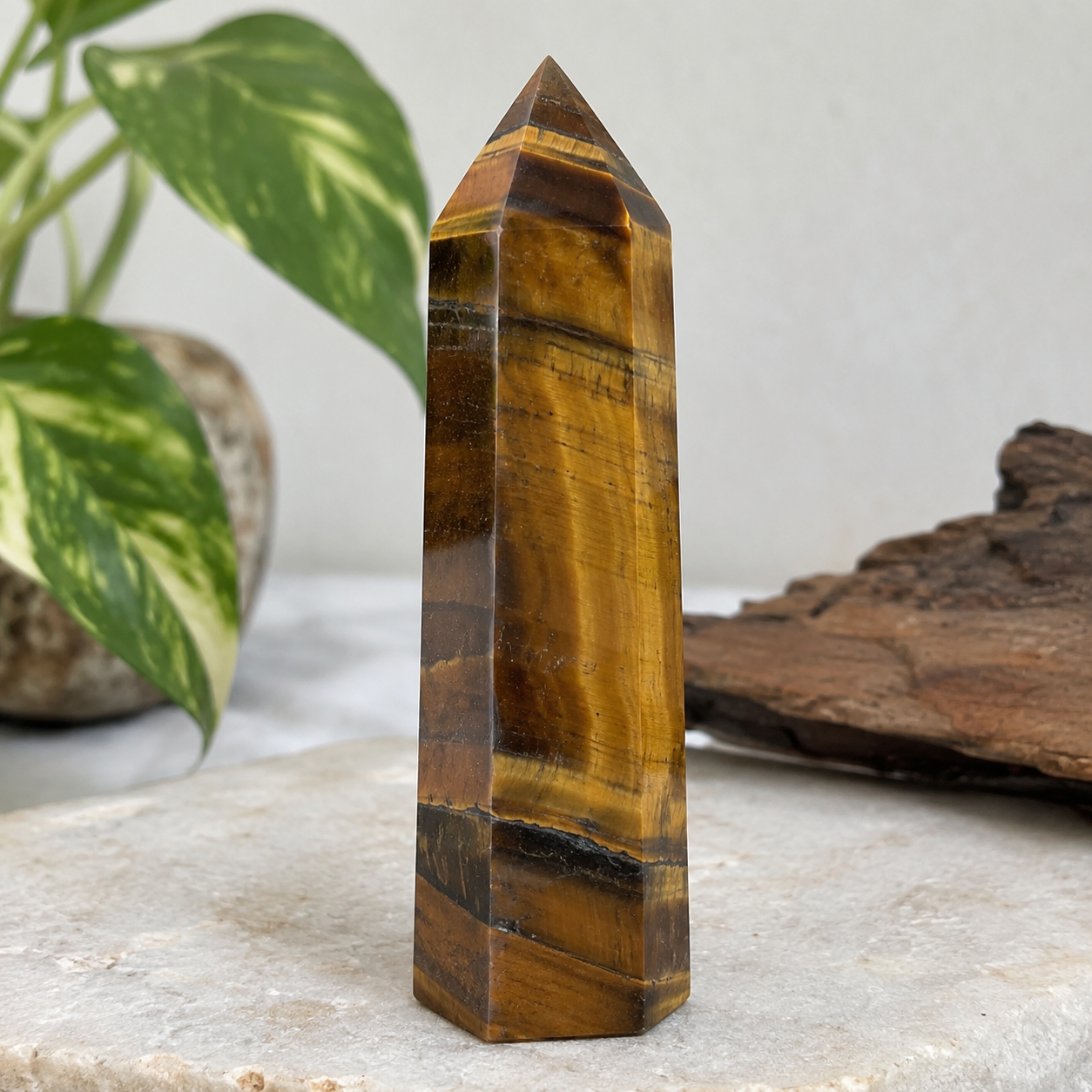 Natural Tiger’s Eye Crystal Obelisk